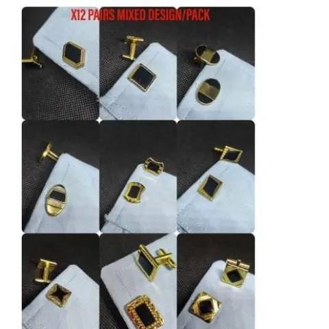 12 Pairs Men's Black & Gold Cufflinks - Copper Material, Classic Design