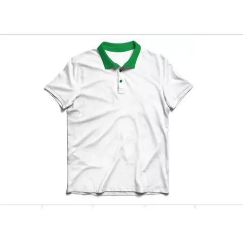 Heavy-duty Plain 100% Cotton Polo T-shirt- White Colar Green