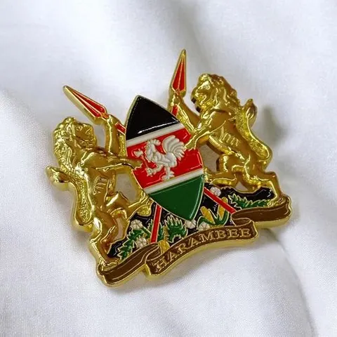 Gk Magnetic Large 3D Kenya Coat of Arms Lapel Pin – Gold Finish, National Emblem Badge f…