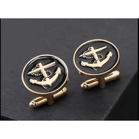 SZ Circular Black and Gold Anchor cufflink