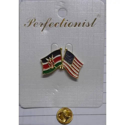 Kenya and USA double waving crossed flags lapel pin