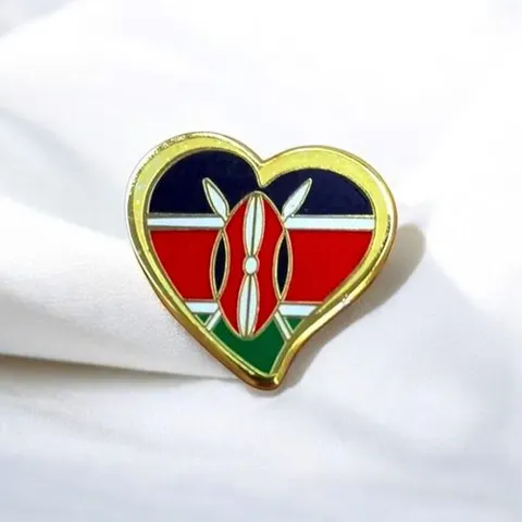 Gk Heart-Shaped Kenya Flag Lapel Pin – Gold Finish, Patriotic Love for Kenya Badge, Uniq…