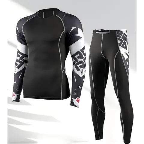 Men's long-sleeved sports fitness suit, quick-drying, super elastic
